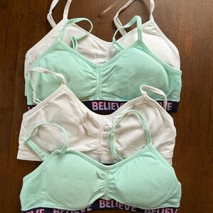 4- Girls SO® Everyday Seamless Bralette with 'BELIEVE' Elastic White/ Teal